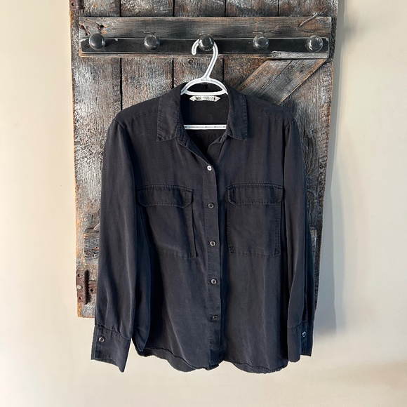 Women's Zara Long Sleeve Button Down Shirt/Blouse Faded Black - Picture 1 of 3